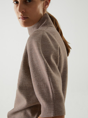 Merino Wool-cotton Mix Roll-neck Sleeve Detail Top