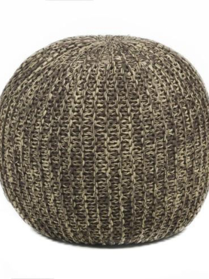 Hand-knitted Contemporary Cotton Pouf, Brown