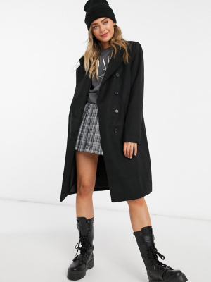 Asos Design Wrap Front Midi Coat In Black