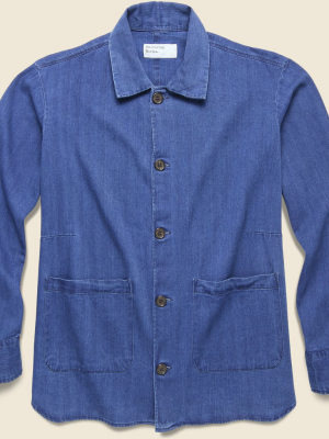Herringbone Denim Travail Shirt Jacket - Washed Indigo