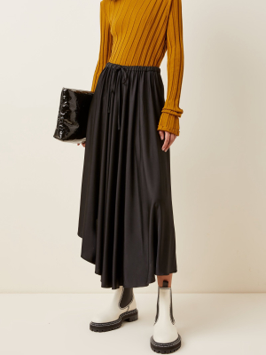 Asymmetric Jersey Drawstring Midi Skirt