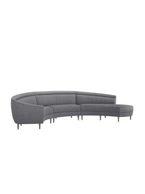 Interlude Home Capri Right Chaise 3 Piece Sectional - Vintage Grey