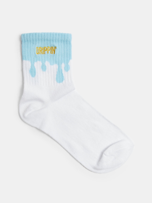 Blue Dripping Drippy Tube Socks