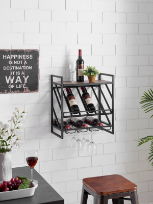 21.6" X 20.4" Wall Mount Wine Rack With Shelf Metal And Rustic Wood Black - Danya B.