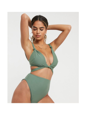 Asos Design Fuller Bust Exclusive Bikini Set In Khaki