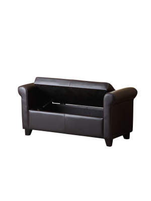 Henry Leather Storage Ottoman Bench Brown - Abbyson Living
