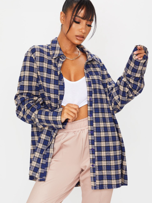 Dark Blue Checked Oversized Shirt