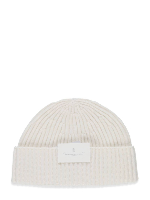 Brunello Cucinelli Logo Patch Ribbed Beanie