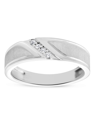 Pompeii3 Mens 1/10ct White Gold Diamond Ring Flat Classic Bushed Wedding Anniversary Band