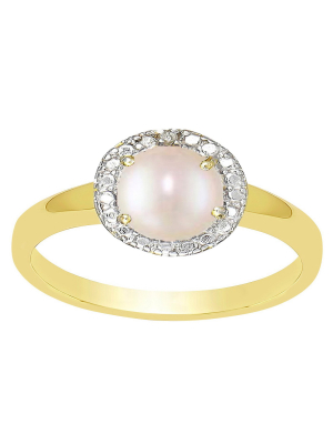 Freshwater Pearl And Diamond Accent Ring Gold Plated (ij-i2-i3) (june)