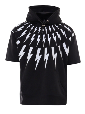 Neil Barrett Short Sleeve Thunderbolt Print Hoodie