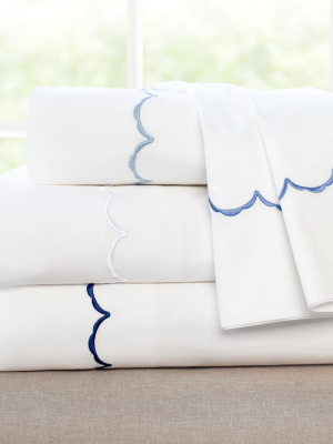 Navy Blue Wavelet Embroidered Sheet Set (fitted, Flat, & Pillow Cases)