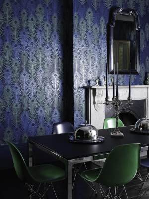 Peacock Wallpaper In Midnight And Metallic Jade By Matthew Williamson For Osborne & Little