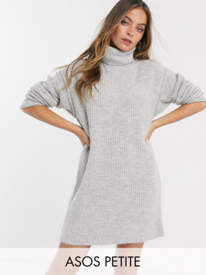 Asos Design Petite Chunky Mini Dress With Roll Neck