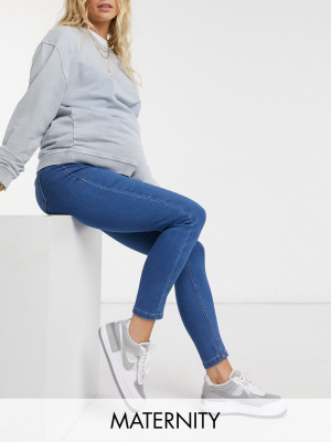 Missguided Maternity Over The Bump Vice Skinny Jean In Blue