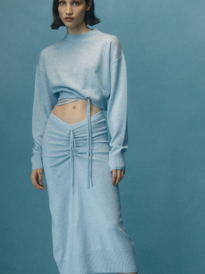 Ruched Wool-blend Midi Skirt