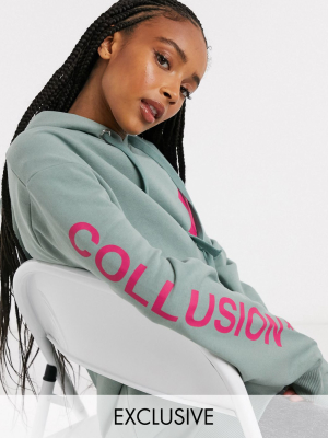Collusion Unisex Logo Hoodie In Green