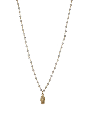 Natural Stone Beaded Diamond Hamsa Necklace