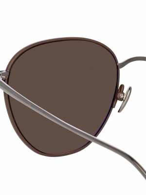 Raif Square Sunglasses In Nickel And Brown