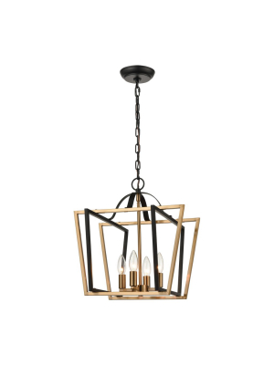 Bridgette 4-light 17 X 16 X 16 Pendant In Matte Black And Satin Brass