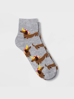 Women's Unicorn Dog Ankle Socks - Xhilaration™ Heather Gray 4-10