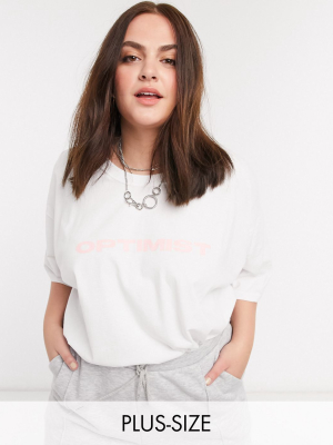 New Girl Order Curve Oversized T-shirt With Optimist Slogan