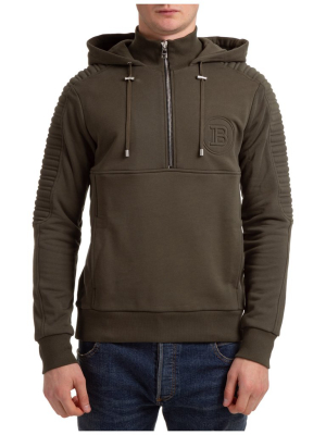 Balmain Logo Embossed Half-zip Hoodie