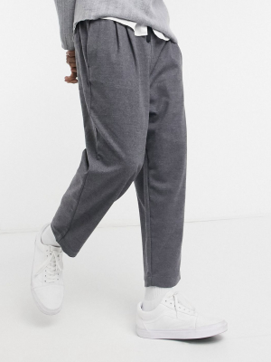 Asos Design Wide Pleated Pants In Gray Wool-look