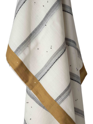 Off White Organic Cotton Scarf With Mustard Border