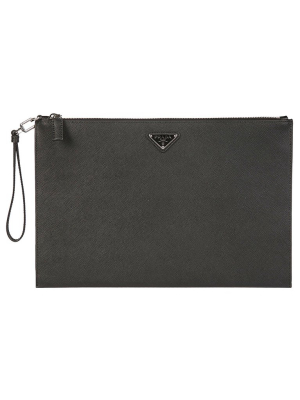 Prada Logo Saffiano Clutch Bag