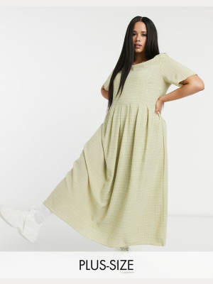 Glamorous Curve Maxi Smock Dress In Grid Check