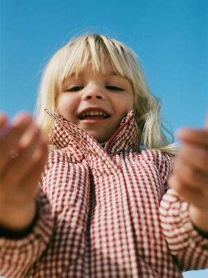 Gingham Print Puffer Jacket