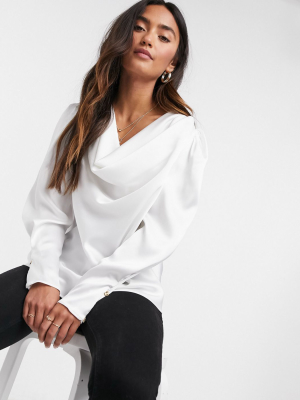 River Island Cowl Neck Blouse In White