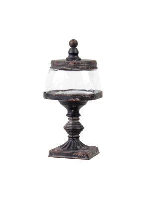 Foreside Home & Garden Glass Jar With Black Distressed Metal Finial Stand