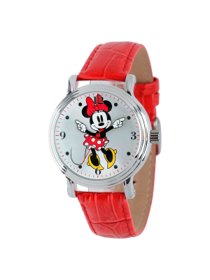 Women's Disney Minnie Mouse Shinny Vintage Articulating Watch With Alloy Case - Red