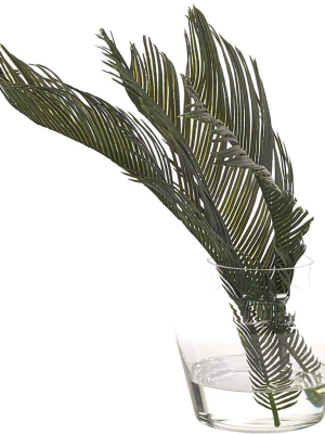 Faux Cycas Palm In Glass Crock Vase