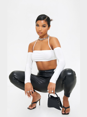 White Slinky Halterneck Long Sleeve Crop Top