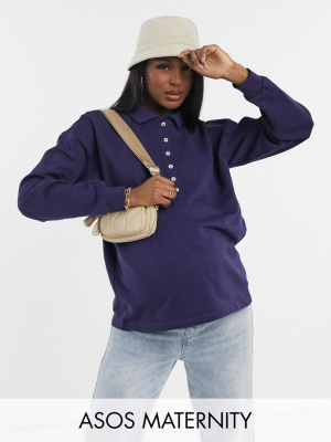 Asos Design Materinity Nursing Polo Sweatshirt In Navy