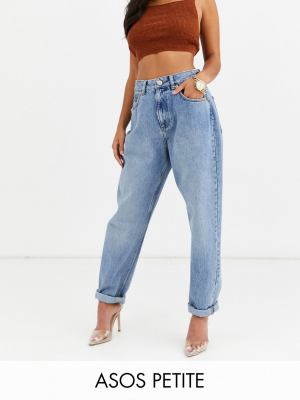 Asos Design Petite High Rise 'slouchy' Mom Jeans In Midwash