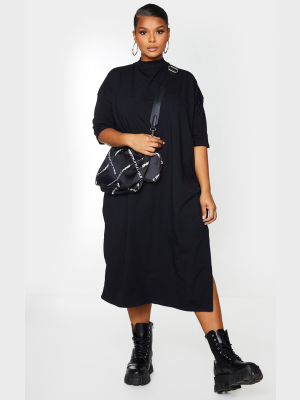 Plus Black Oversized Midi T Shirt Dress