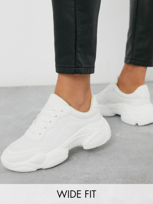 Asos Design Wide Fit Destined Chunky Sneakers In White