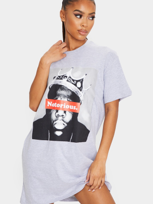 Grey Big Notorious Slogan T Shirt Dress