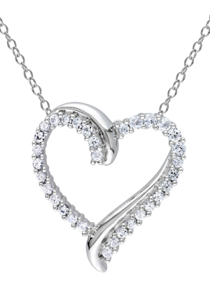 3/4 Ct. T.w. Created Sapphire Shared Prong Heart Pendant Necklace In Sterling Silver - White