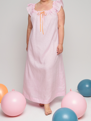 Full Length Party Nightie Pale Pink Linen Plus
