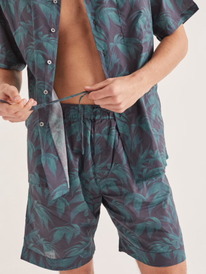Men’s Pyjama Shorts Byron Tropical Print Navy/green