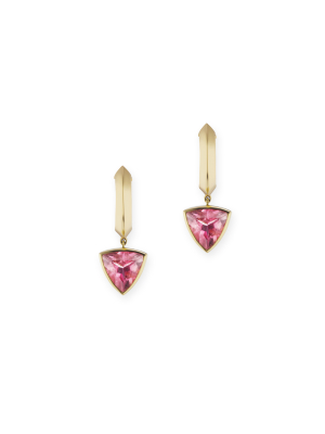 Dangling Pink Tourmaline Huggies