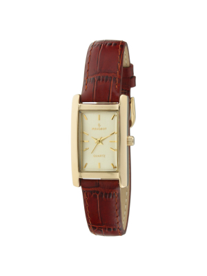 Peugeot Women's Gold Tone Rectangular Brown Leather Strap Watch