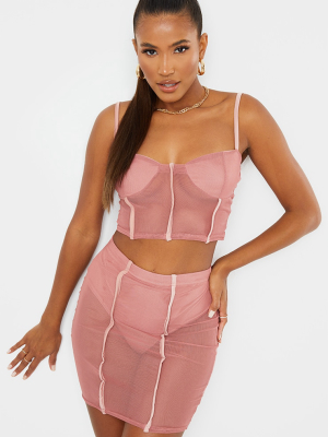 Rose Mesh Cup Detail Corset Strappy Crop Top