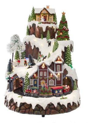 Kurt Adler 17" Musical Led Village On Mountain Table Piece