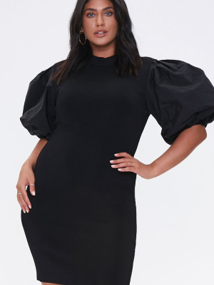 Plus Size Puff-sleeve Bodycon Dress